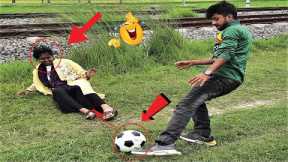 fake football kick prank ;; football scary prank   gone wrong reaction prank 2022