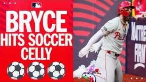 Bryce Harper homers in London, then hits the SOCCER CELLY! 🔥