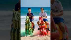 Messi’s Son VS Ronaldo’s Son Fruit Horse Race, who will win?